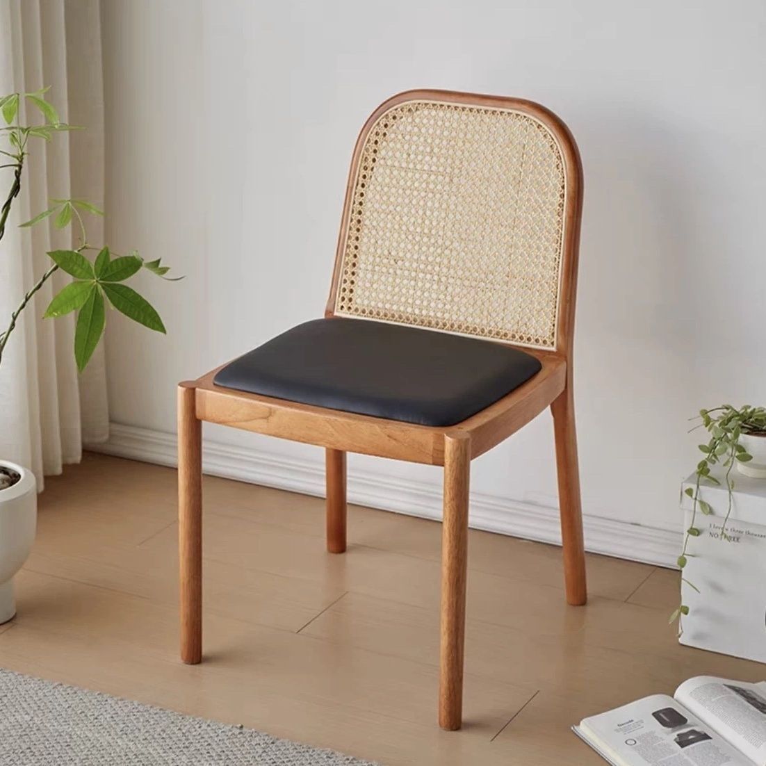 Nordic Wood Leather Square Dining Chair