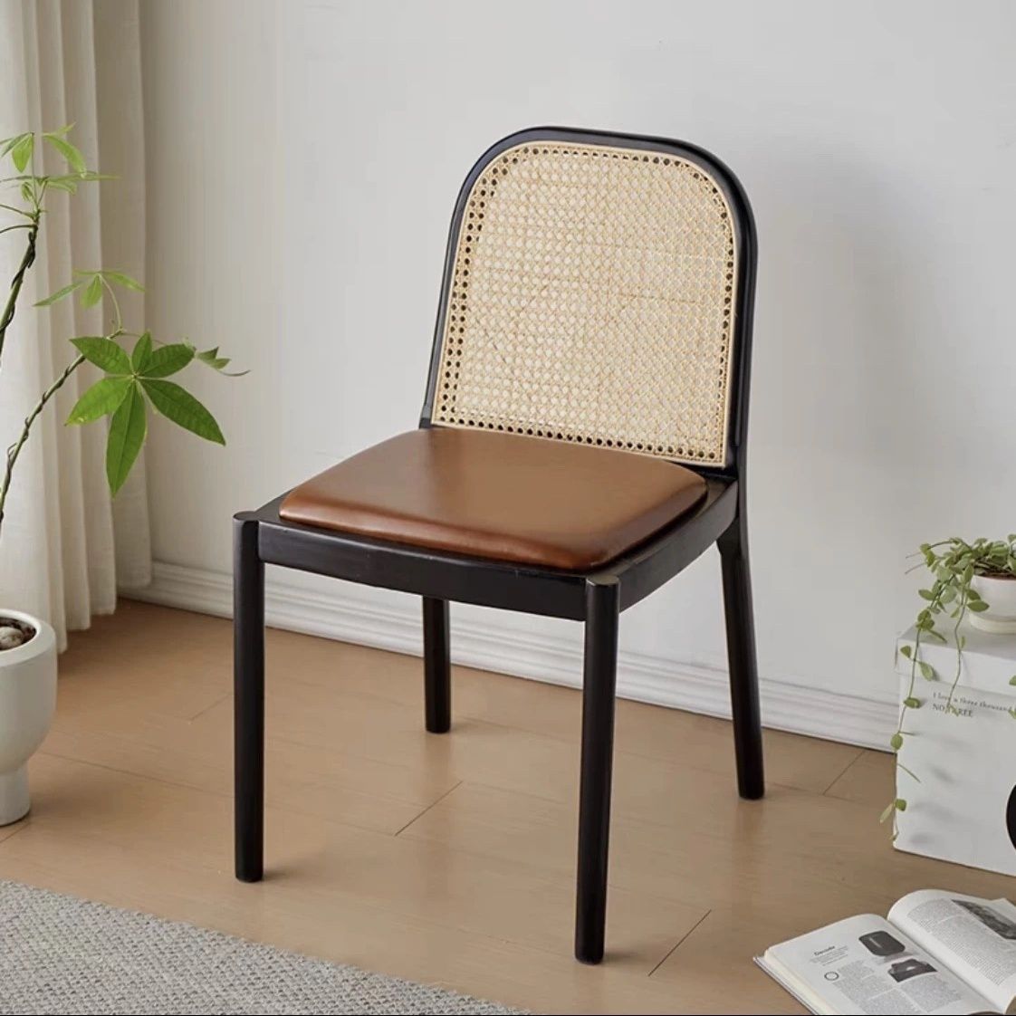 Nordic Wood Leather Square Dining Chair