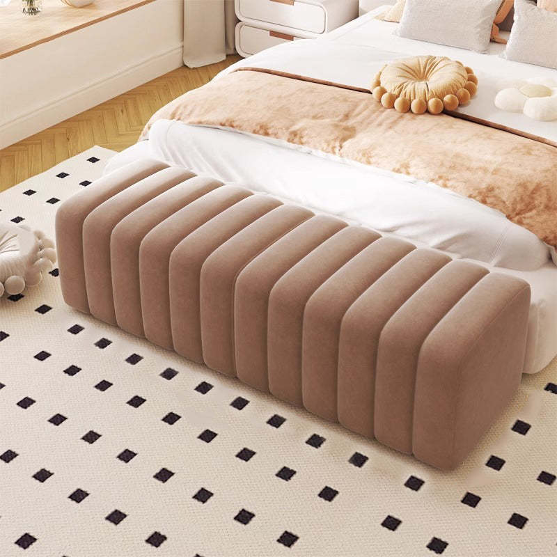 Nordic Wood Velvet Rectangular Bench