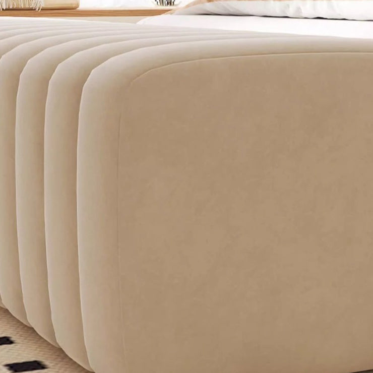 Nordic Wood Velvet Rectangular Bench — Beige