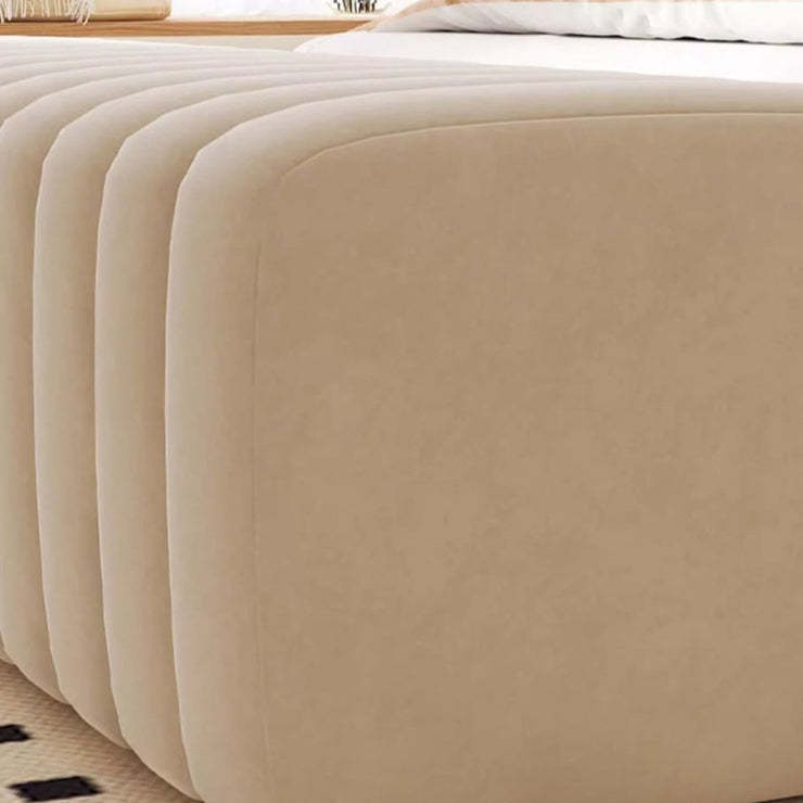 Nordic Wood Velvet Rectangular Bench — Beige