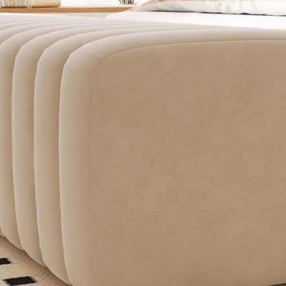 Nordic Wood Velvet Rectangular Bench — Beige