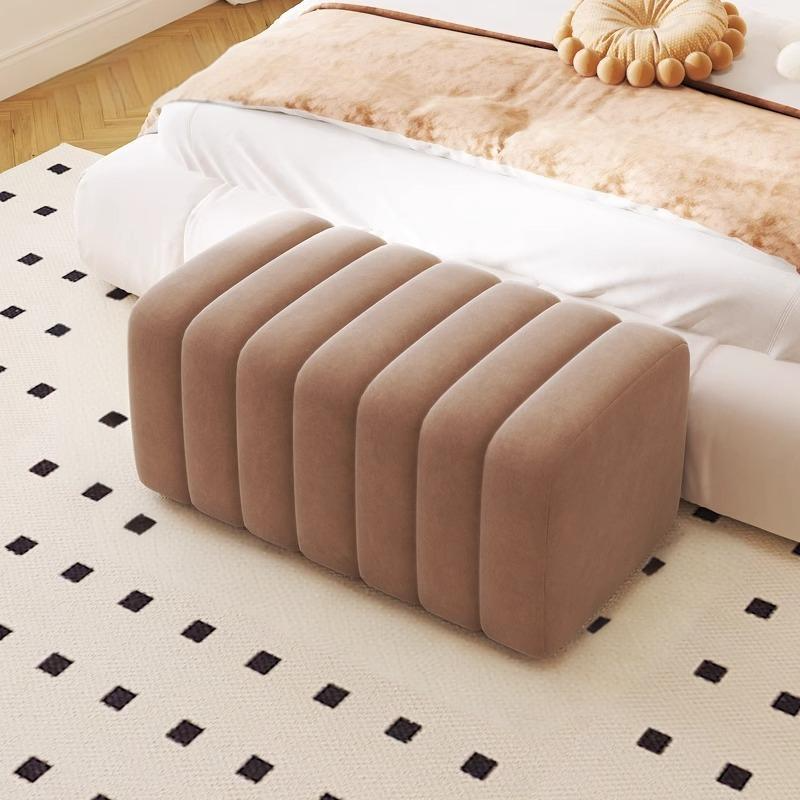 Nordic Wood Velvet Rectangular Bench — Gray
