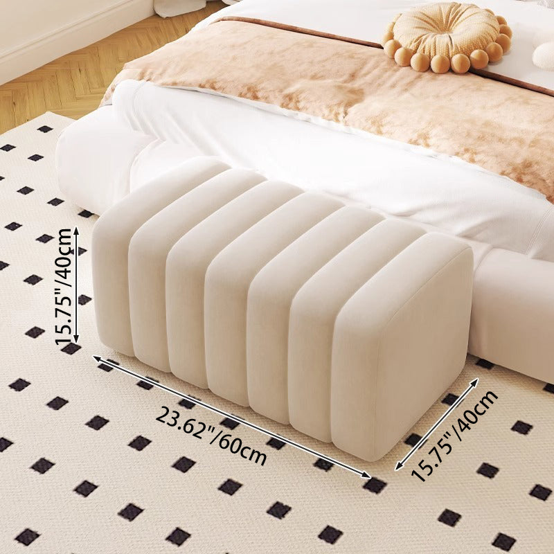 Nordic Wood Velvet Rectangular Bench — Khaki