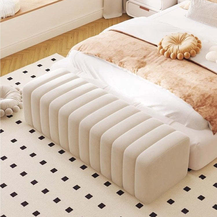 Nordic Wood Velvet Rectangular Bench