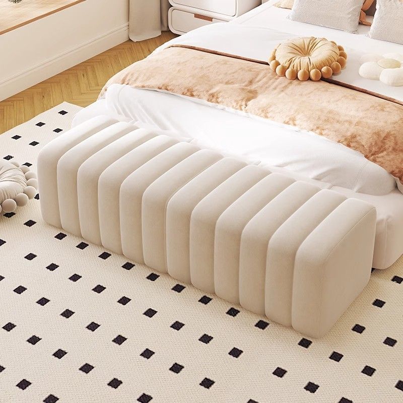 Nordic Wood Velvet Rectangular Bench — Pink