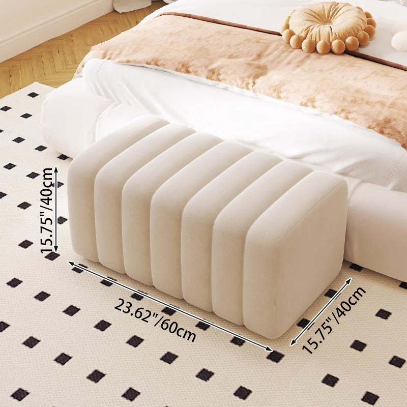 Nordic Wood Velvet Rectangular Bench — Khaki