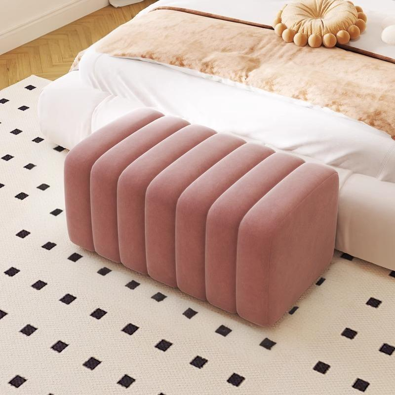 Nordic Wood Velvet Rectangular Bench — Pink