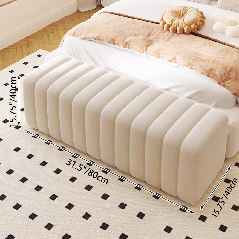 Nordic Wood Velvet Rectangular Bench — Beige