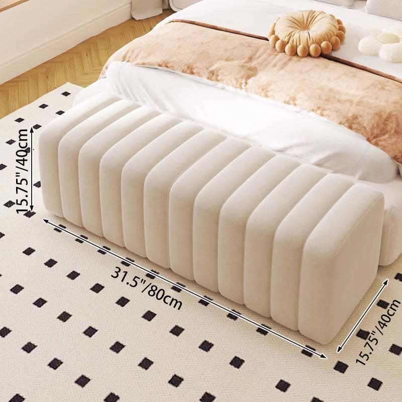Nordic Wood Velvet Rectangular Bench — Beige
