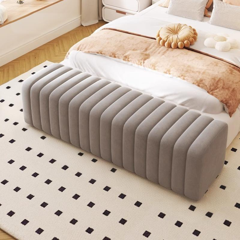 Nordic Wood Velvet Rectangular Bench