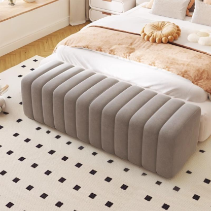 Nordic Wood Velvet Rectangular Bench