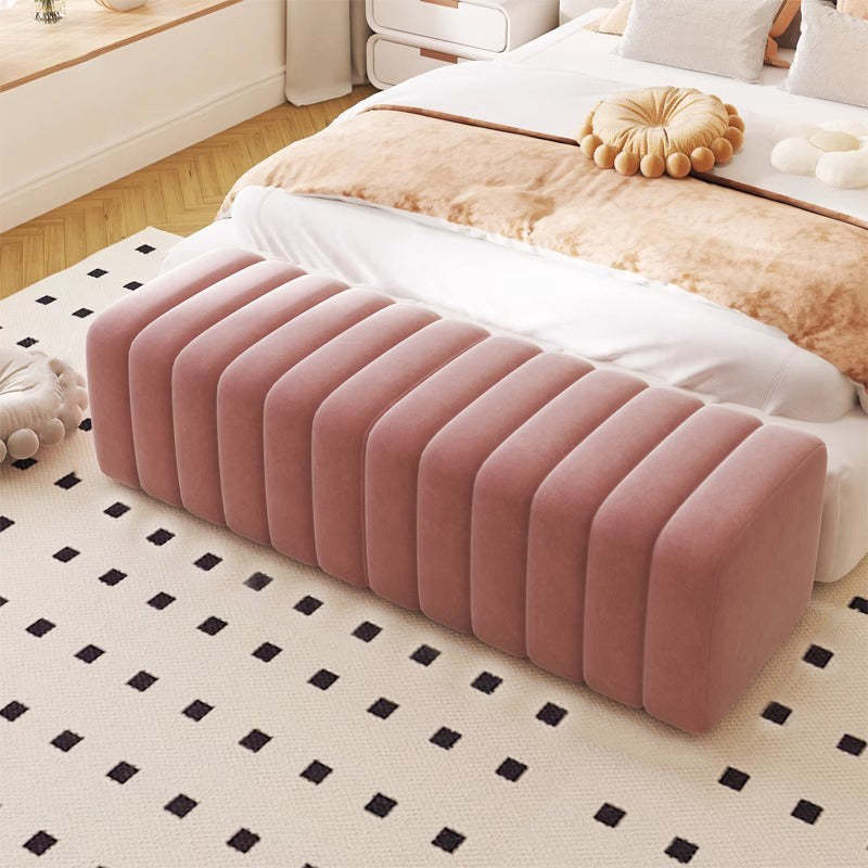 Nordic Wood Velvet Rectangular Bench