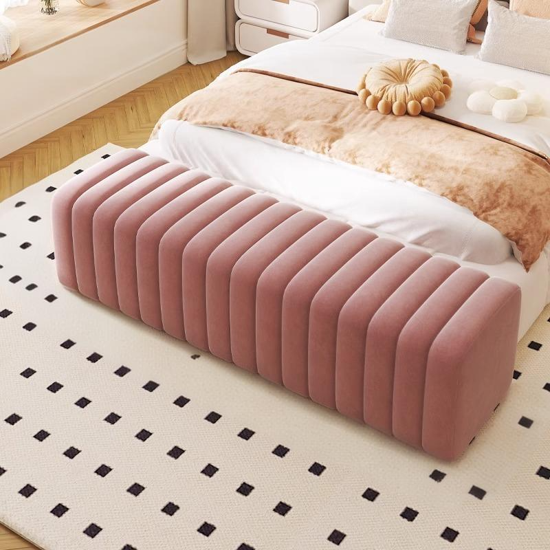Nordic Wood Velvet Rectangular Bench