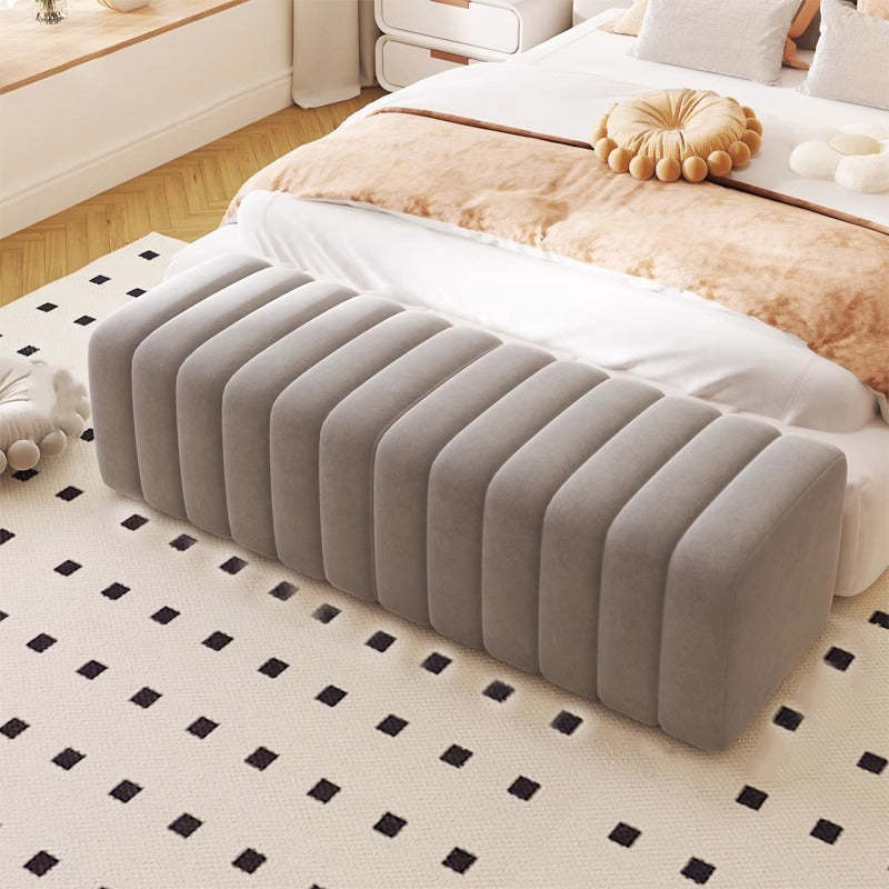 Nordic Wood Velvet Rectangular Bench