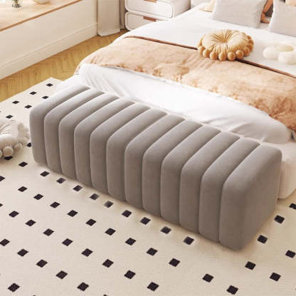 Nordic Wood Velvet Rectangular Bench