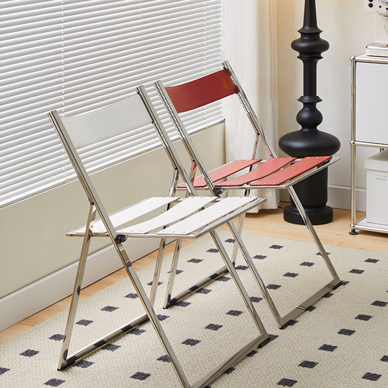 Mid-Century Saddle Leather Foldable Dining Chair — White