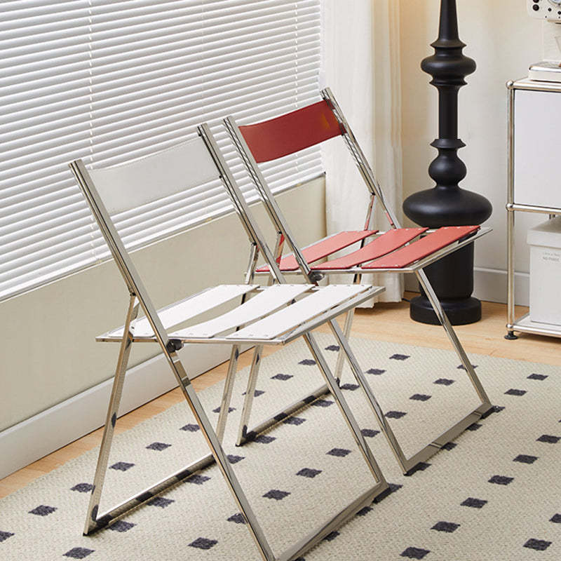 Mid-Century Saddle Leather Foldable Dining Chair — White