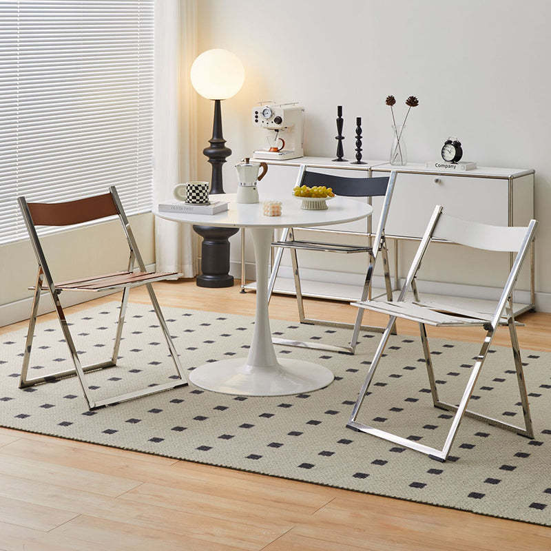 Mid-Century Saddle Leather Foldable Dining Chair
