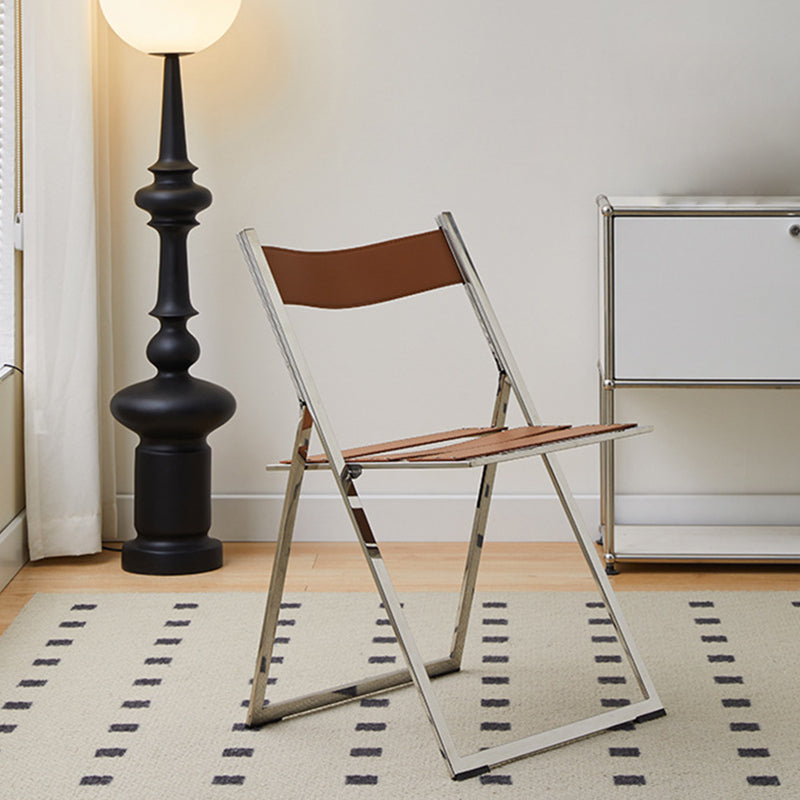 Mid-Century Saddle Leather Foldable Dining Chair