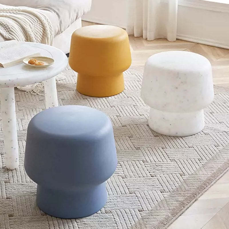 Contemporary Plastic Mushroom Round Low Stool — Yellow