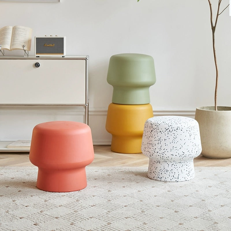 Contemporary Plastic Mushroom Round Low Stool — Green