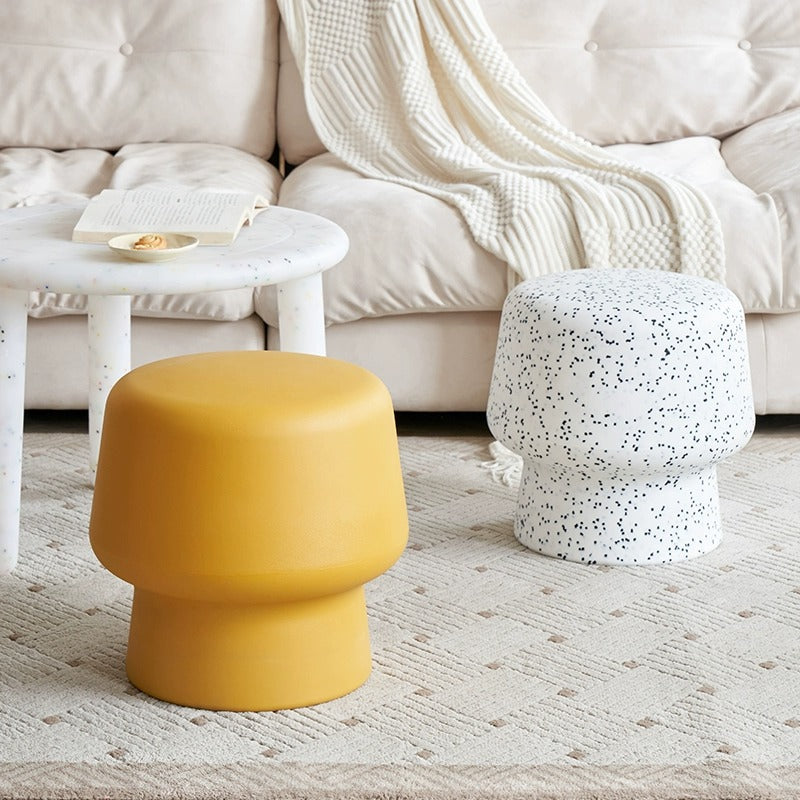 Contemporary Plastic Mushroom Round Low Stool — Red