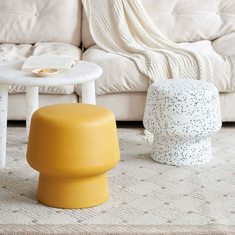 Contemporary Plastic Mushroom Round Low Stool — Red