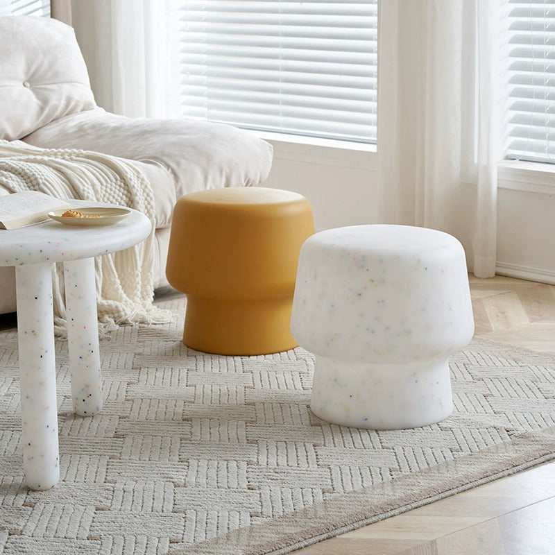 Contemporary Plastic Mushroom Round Low Stool — Blue