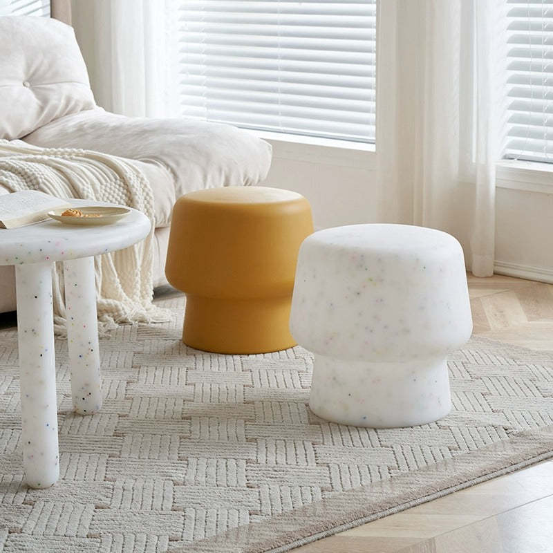 Contemporary Plastic Mushroom Round Low Stool — Blue