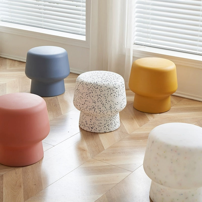 Contemporary Plastic Mushroom Round Low Stool — White