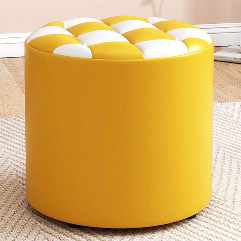 Minimalist Wood Leather Checkerboard Low Stool — Pink