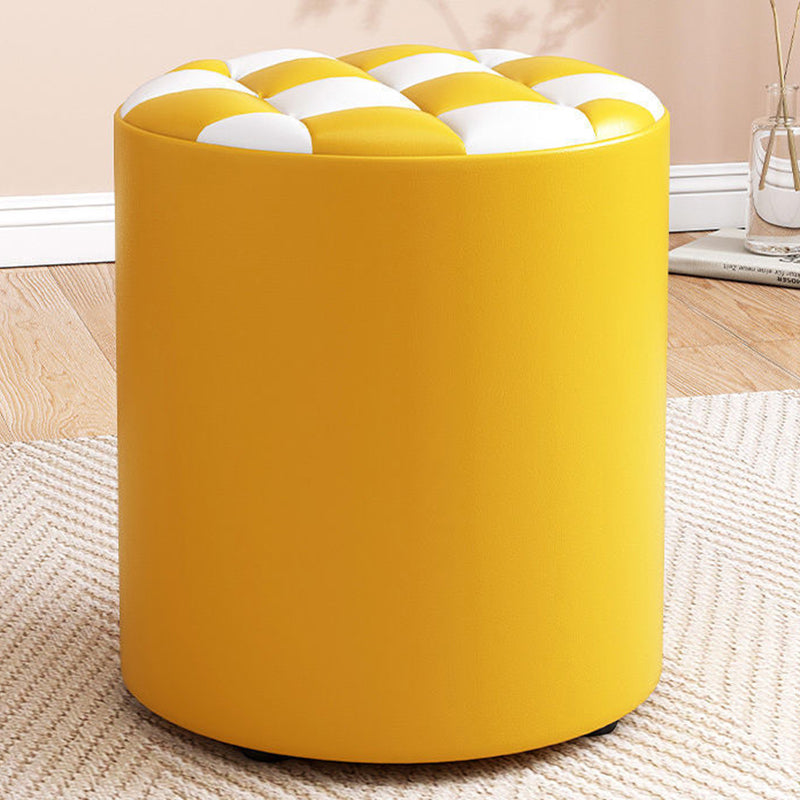 Minimalist Wood Leather Checkerboard Low Stool — Orange
