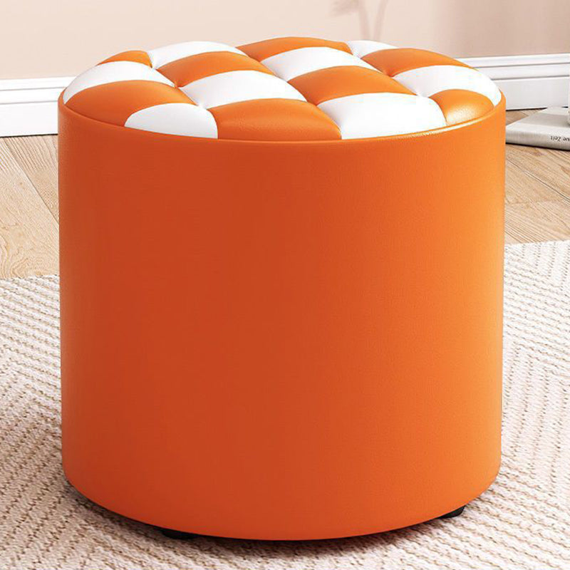 Minimalist Wood Leather Checkerboard Low Stool — Purple