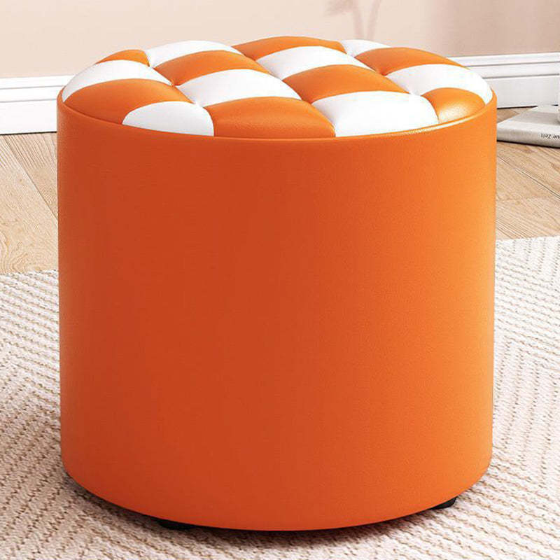 Minimalist Wood Leather Checkerboard Low Stool — Purple