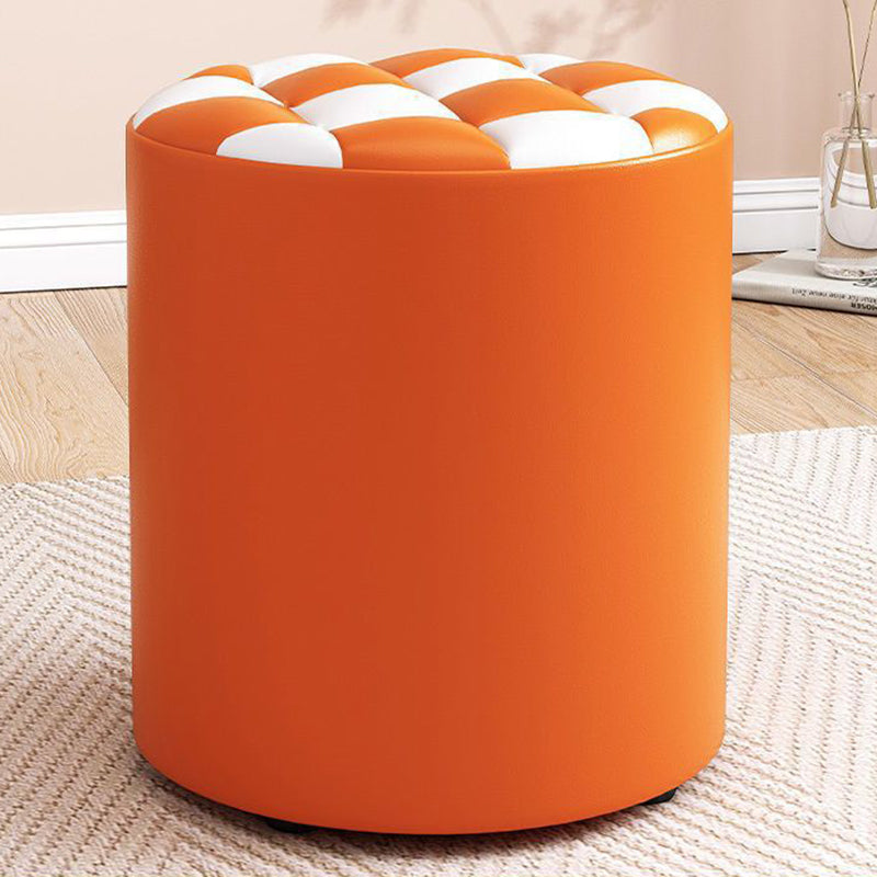 Minimalist Wood Leather Checkerboard Low Stool — Yellow