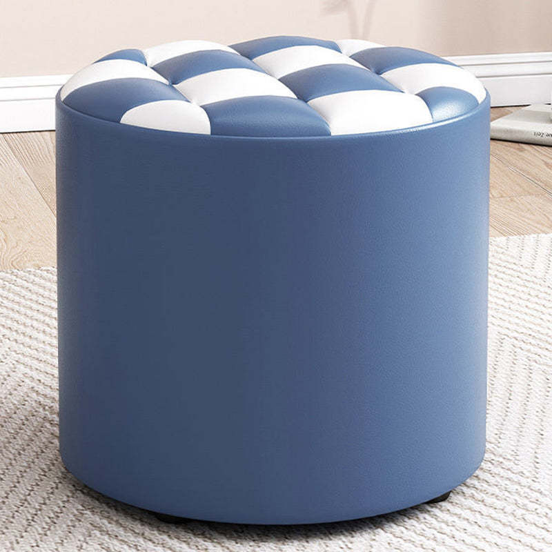 Minimalist Wood Leather Checkerboard Low Stool