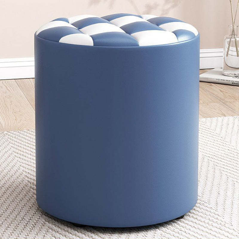 Minimalist Wood Leather Checkerboard Low Stool