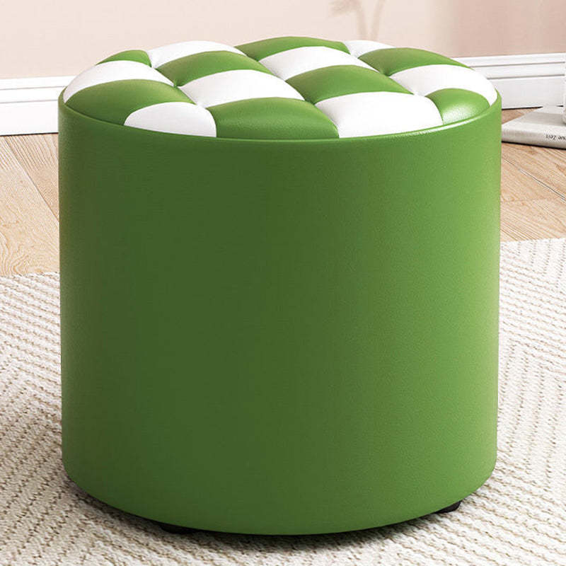 Minimalist Wood Leather Checkerboard Low Stool