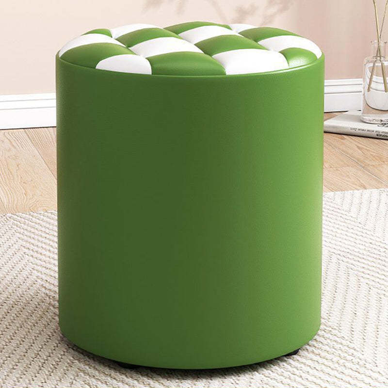 Minimalist Wood Leather Checkerboard Low Stool