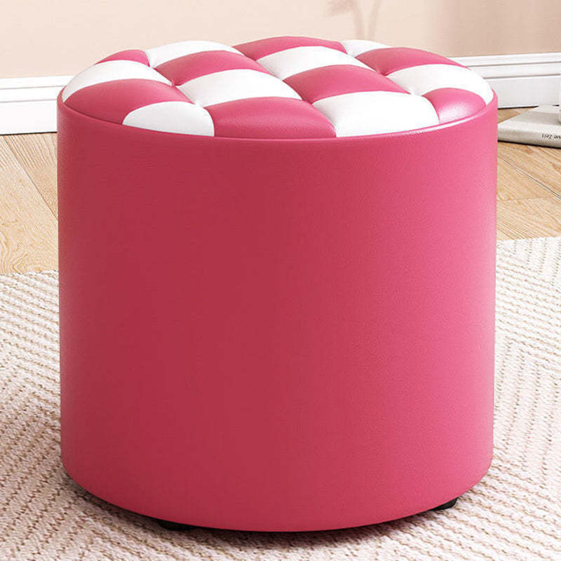 Minimalist Wood Leather Checkerboard Low Stool