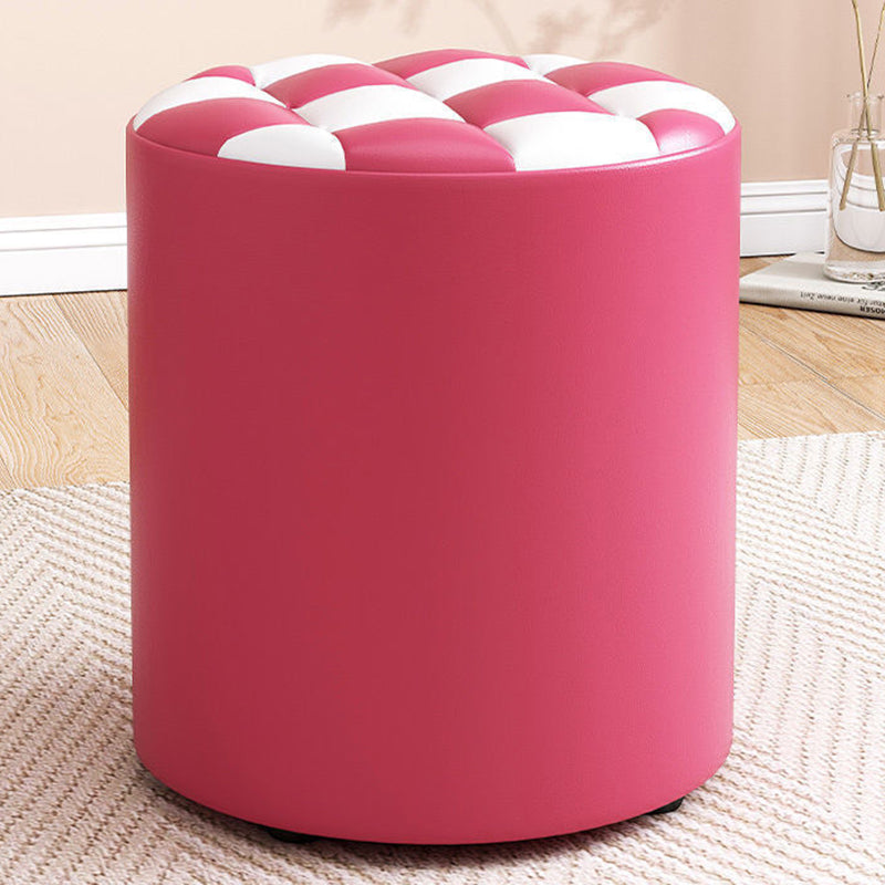 Minimalist Wood Leather Checkerboard Low Stool