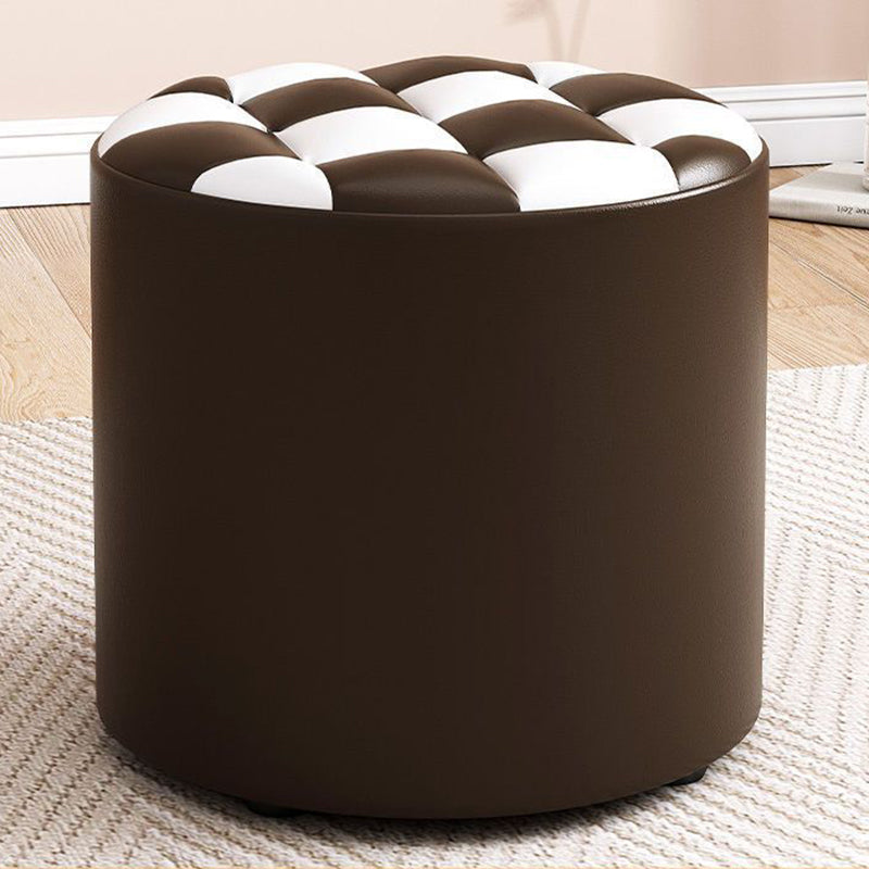 Minimalist Wood Leather Checkerboard Low Stool