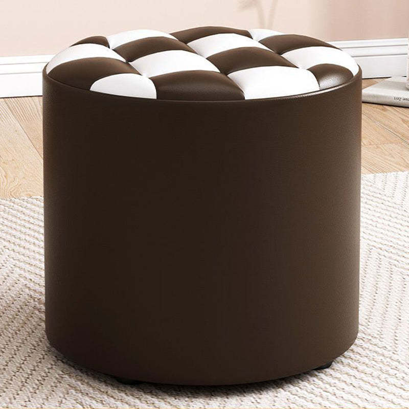 Minimalist Wood Leather Checkerboard Low Stool