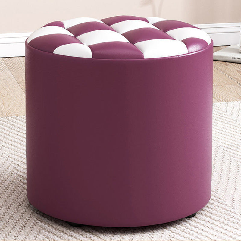 Minimalist Wood Leather Checkerboard Low Stool