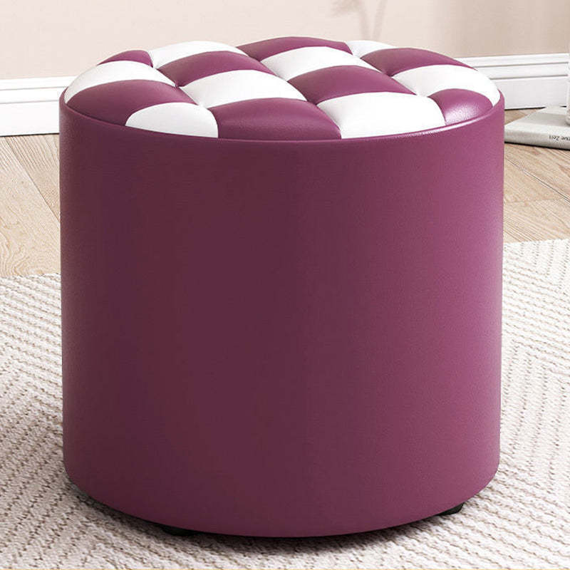 Minimalist Wood Leather Checkerboard Low Stool