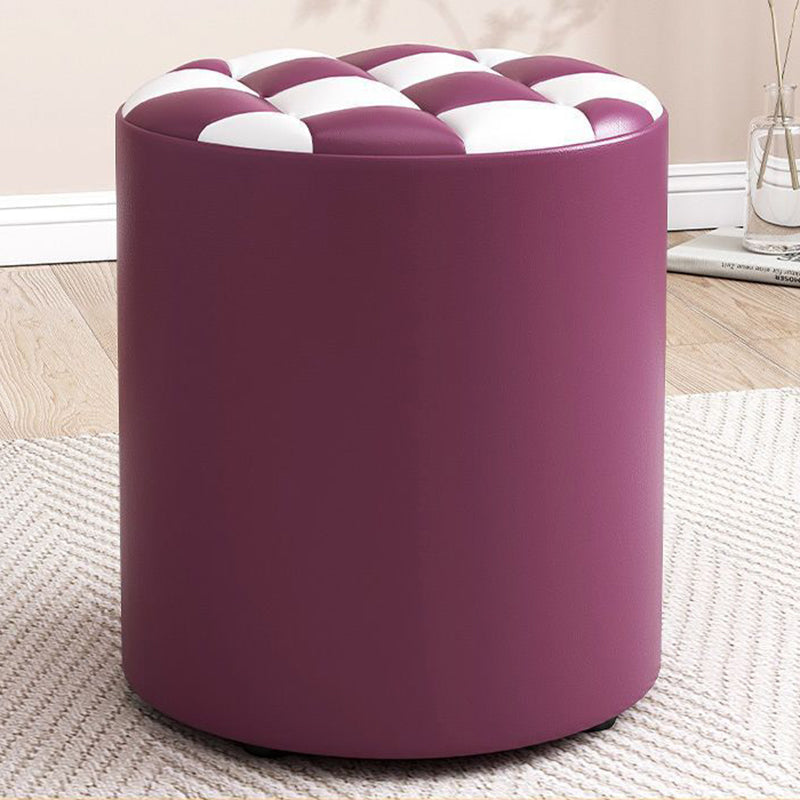 Minimalist Wood Leather Checkerboard Low Stool
