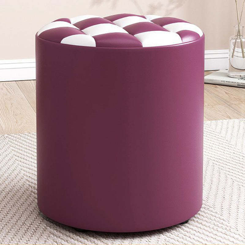 Minimalist Wood Leather Checkerboard Low Stool