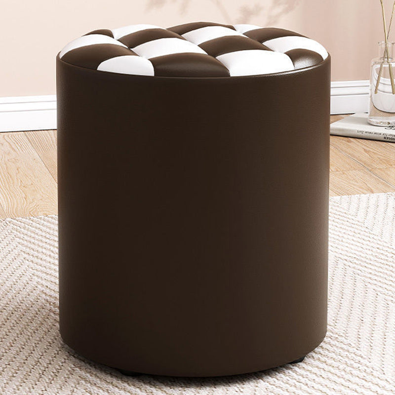 Minimalist Wood Leather Checkerboard Low Stool