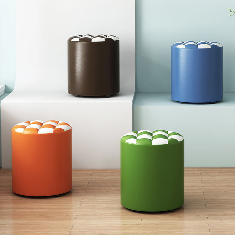 Minimalist Wood Leather Checkerboard Low Stool